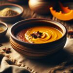 Una ciotola di sopa de calabaza calda e cremosa