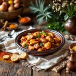 Tajine di pollo marroquí con spezie e verdure fresche