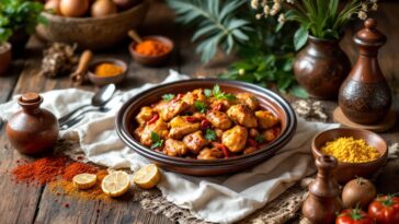 Tajine di pollo marroquí con spezie e verdure fresche