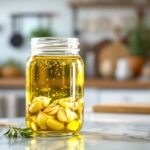 Preparación de aceite de ajo casero en una cocina