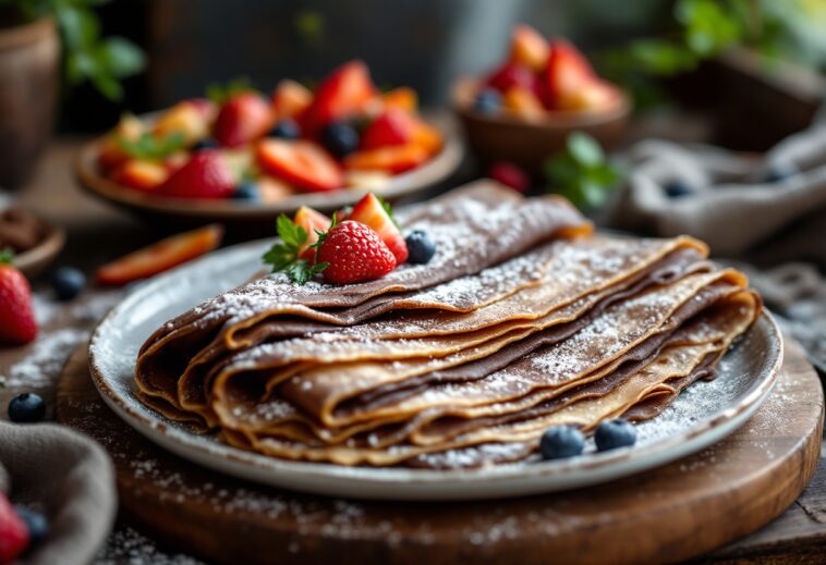 Deliziosi crepes di cioccolato pronti da gustare