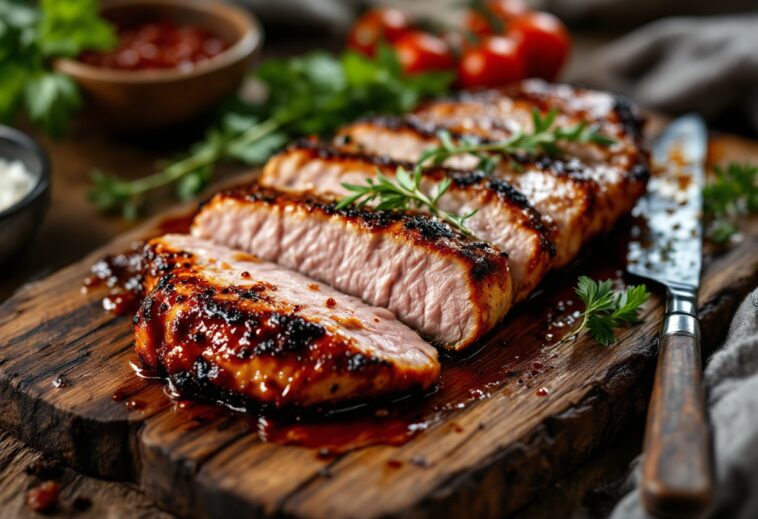 Delicioso filete de cerdo con mantequilla de hierbas