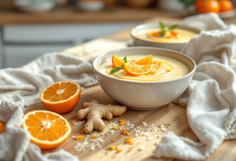 Deliciosas natillas de mandarina con un toque de jengibre