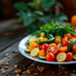 Delicioso pisto de verduras servido en un plato colorido