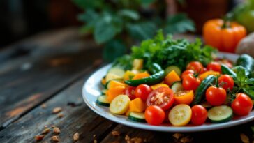 Delicioso pisto de verduras servido en un plato colorido