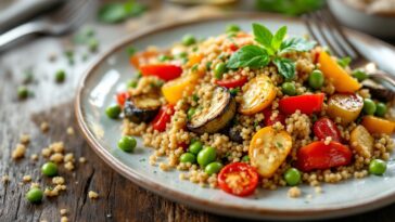 Piatto di quinoa con verdure fresche e colorate