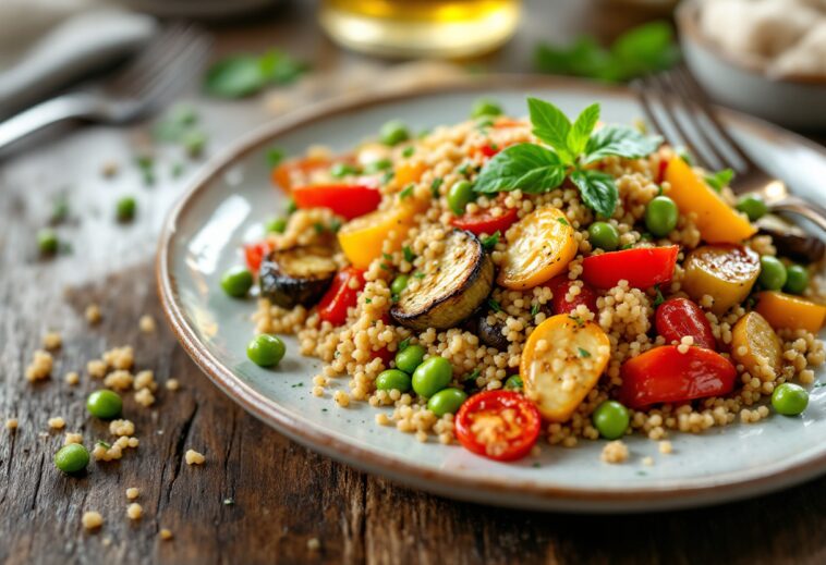 Piatto di quinoa con verdure fresche e colorate