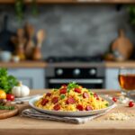 Piatto di arroz con chorizo pronto da servire