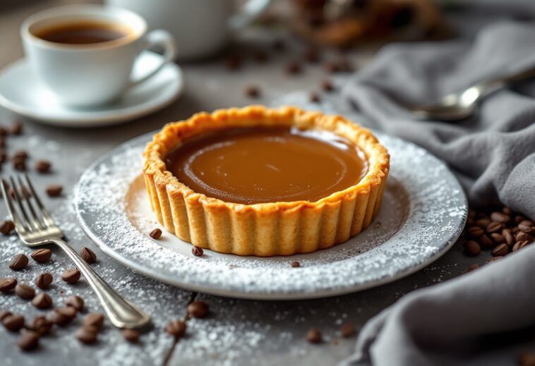 Tarta de café decorada con galletas crujientes